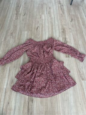 Kori Burgundy Floral Off Shoulder Tiered Smocked Waist Dress size L